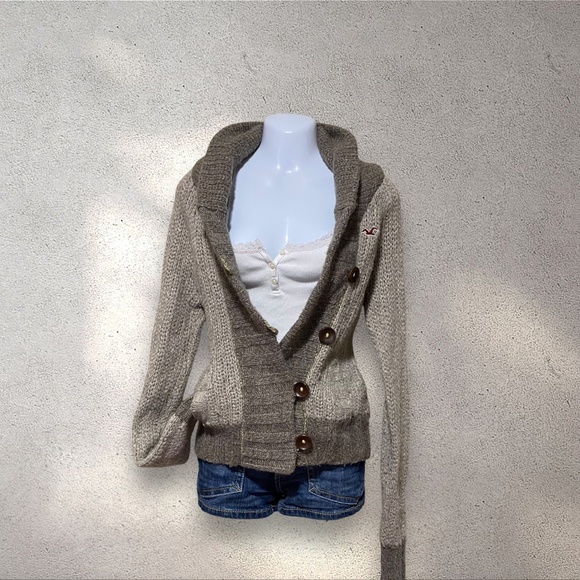 Vintage Hollister Co. Brown Crochet Button Up Cardigan - Picture 1 of 7